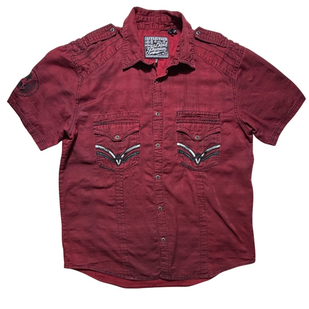 Affliction Black Premium 2XL Burgundy Live Fast 73 Y2K Moto Biker Shirt